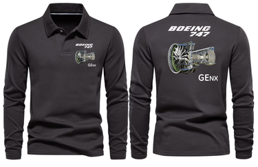 BOEING 747 GENX LONG SLEEVE POLO
